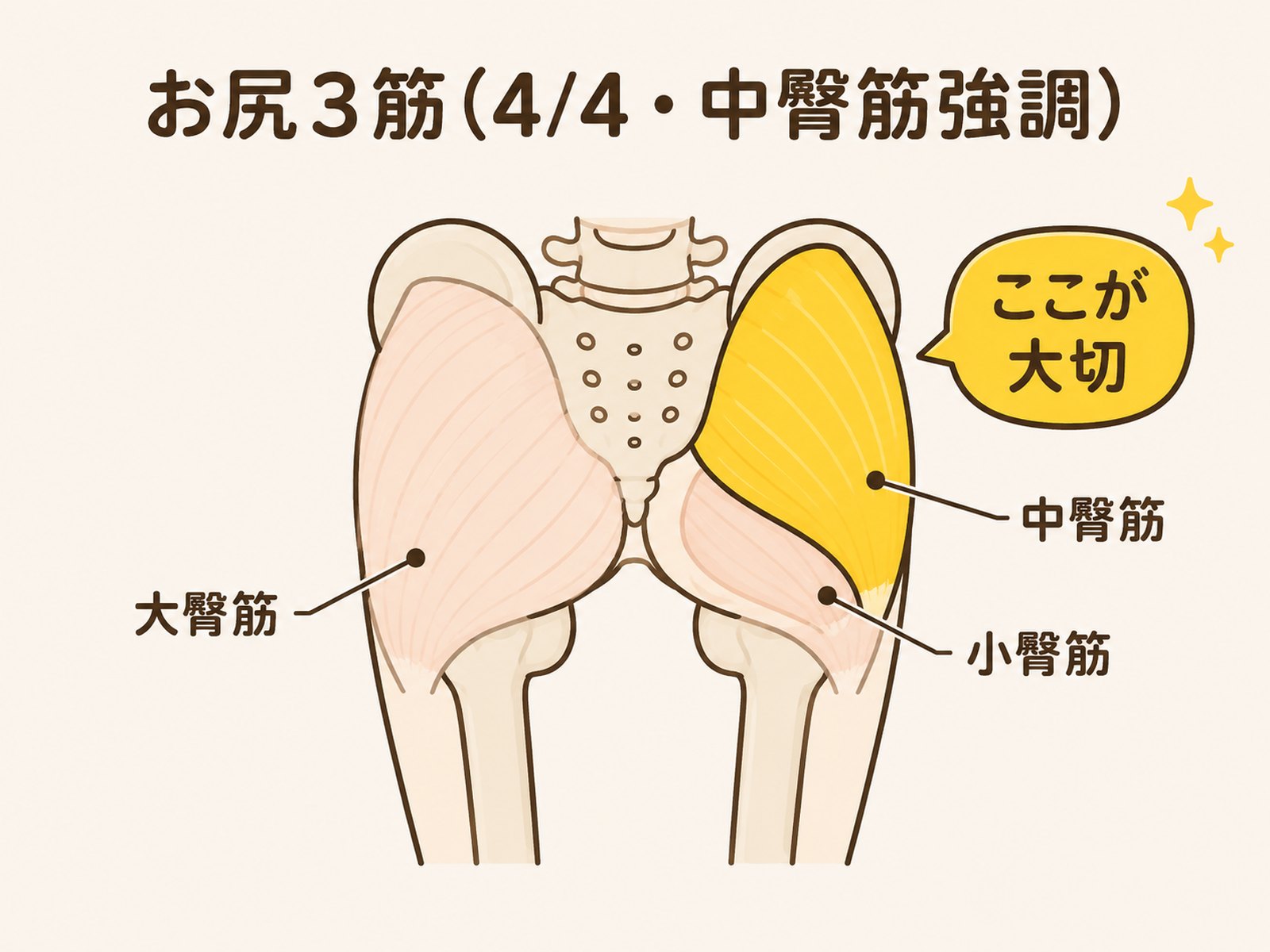 お尻の3つの筋肉のうち中臀筋を強調した図