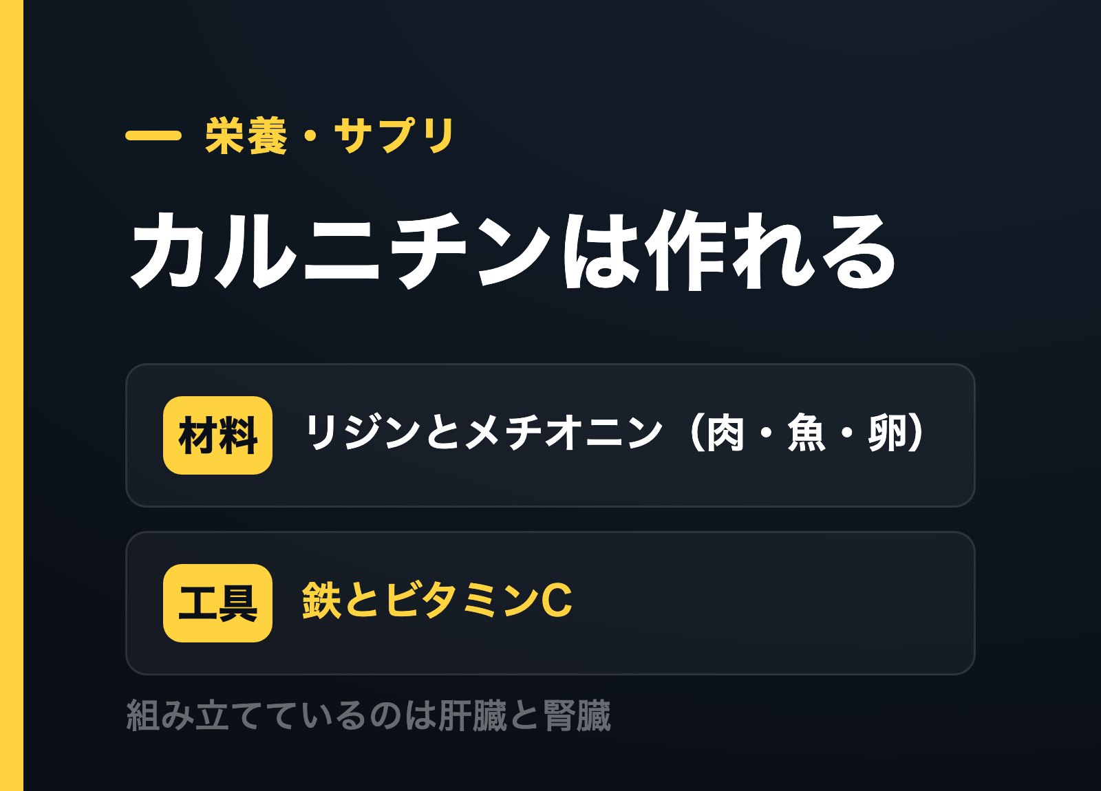 カルニチンは体内で作れる|材料はリジンとメチオニン、組み立てに使う工具が鉄とビタミンC