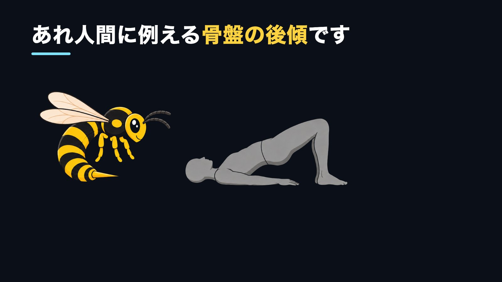 骨盤の後傾 スズメバチが針を刺す イメージ 仰向け ヒップリフト 図解