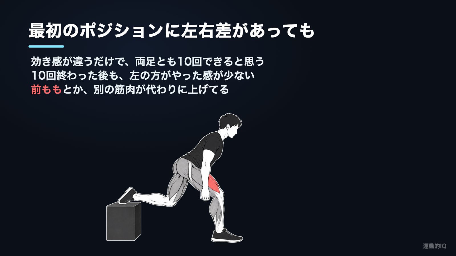 筋トレの左右差|腿裏の代わりに前ももが働く図